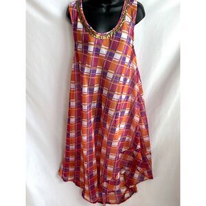 Ana & Rose Beaded Orange Purple Dress Tunic Cover One Size Boho Goddess Beachy